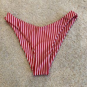CUPSHE RED WITH WHITE STRIPES CHEEKY BIKINI SWIMSUIT BOTTOMS SIZE XSMALL